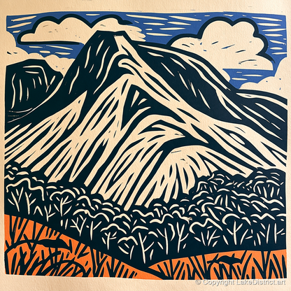Bowfell Peak in Deep Navy - lake district fell art print and canvas by Leon Baxter A.I