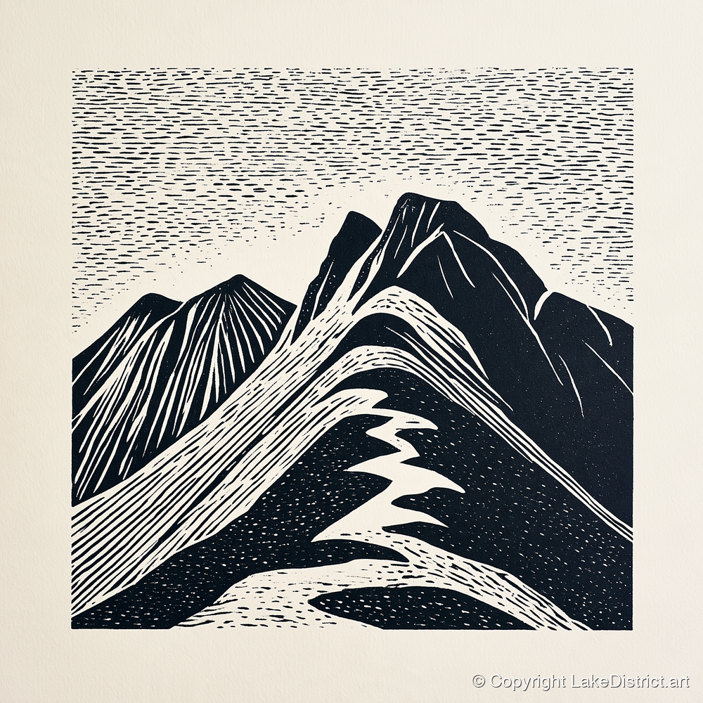 Bowfell Summit in Monochrome - lake district fell art print and canvas by Reuben Shaw A.I