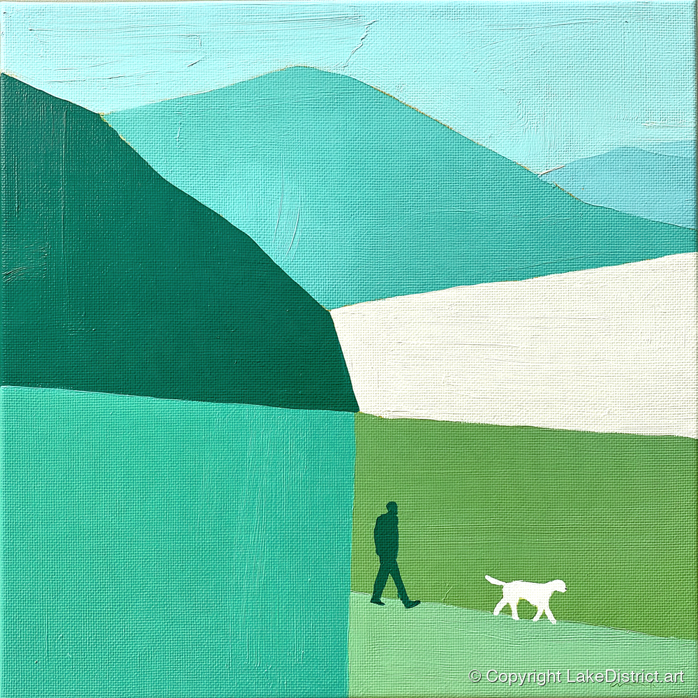 Braithwaite Dog Walker in Teal - gifts for dog walkers art print and canvas by Sebastian Finch A.I