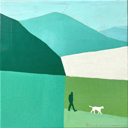 Braithwaite Dog Walker in Teal - gifts for dog walkers art print and canvas by Sebastian Finch A.I