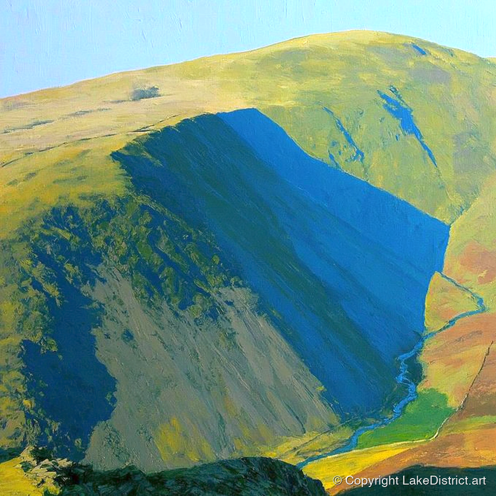 Branstree Fell and Valley Shadows - lake district fell art print and canvas by Daphne Morley A.I