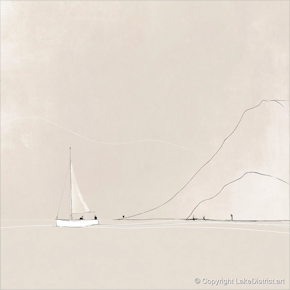 Breezy Sailing Beneath the Fells - lake district walking art print and canvas by Ellis Calder A.I