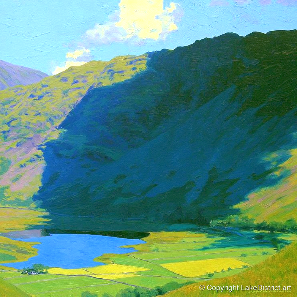 Brock Crags over Sunlit Valley - lake district fell art print and canvas by Daphne Morley A.I