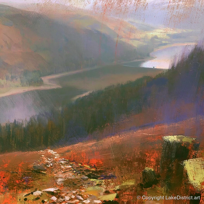 Brooding Thirlmere From Helvellyn Path - lake district lake art print and canvas by Rupert Kingsley A.I