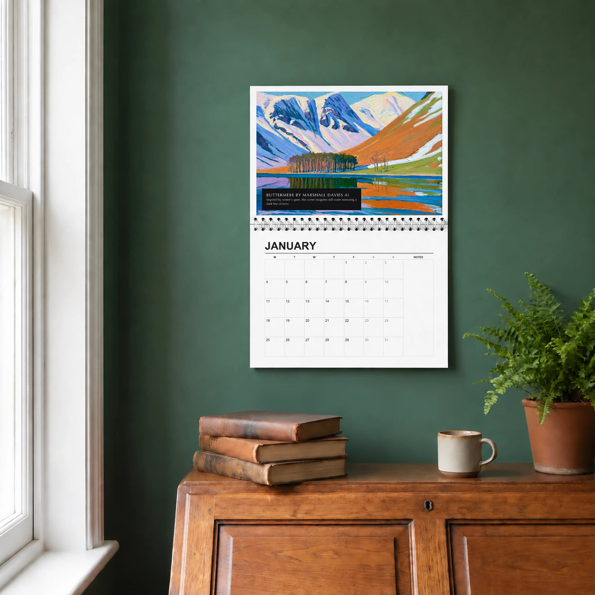 Buttermere 2027 wall calendar hanging in a study