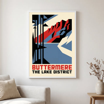 Buttermere travel poster in a white frame, hanging in a living2