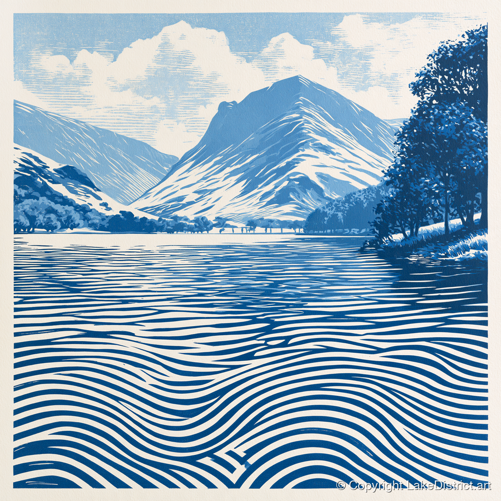Buttermere in Cobalt Blue - lake district lake art print and canvas by Hugh Lancaster A.I
