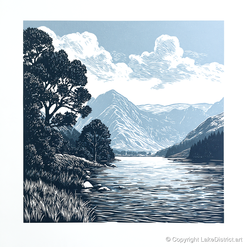 Buttermere in Slate and Navy - lake district lake art print and canvas by Alfred Morland A.I