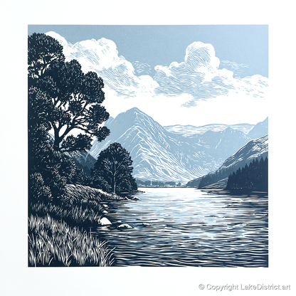 Buttermere in Slate and Navy - lake district lake art print and canvas by Alfred Morland A.I
