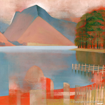 Buttermere in Warm Terracotta - lake district lake art print and canvas by Arthur Pendelton A.I