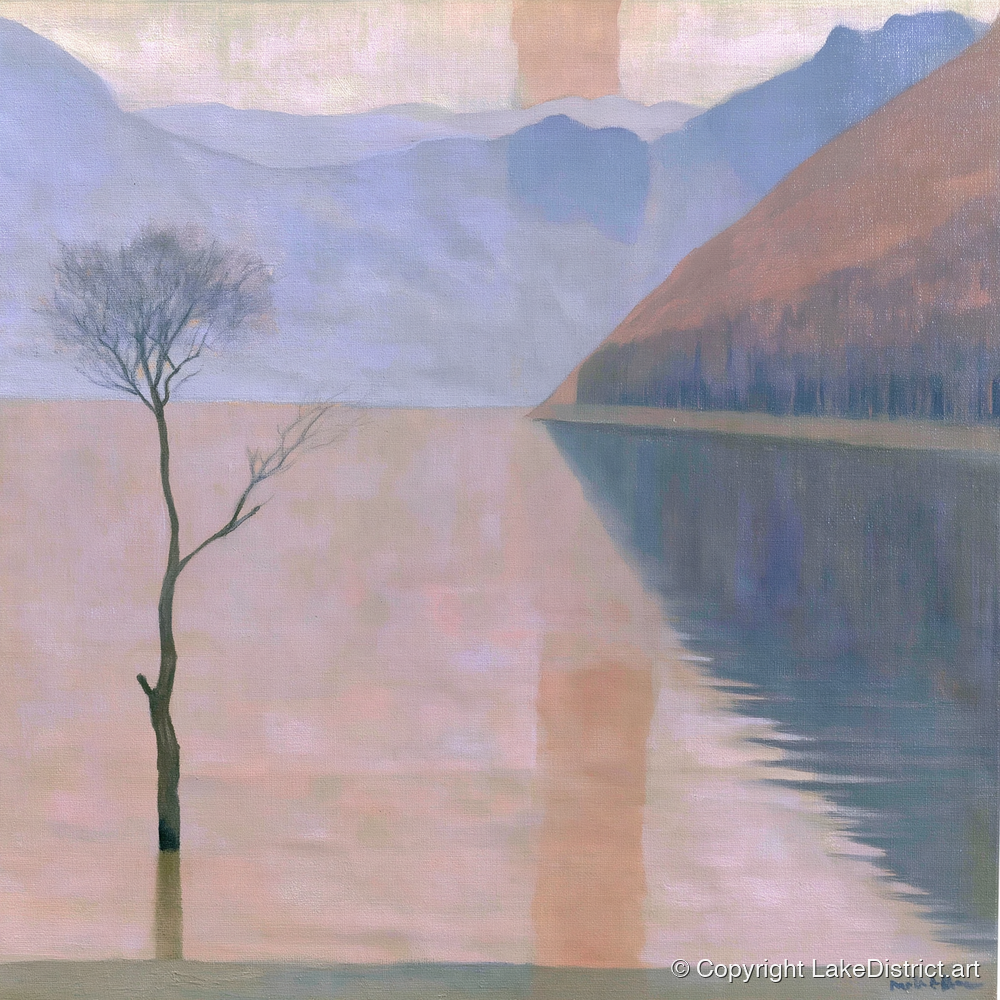 Buttermere Lone Tree in Pastel Light - lake district lake art print and canvas by Alistair Thorne A.I