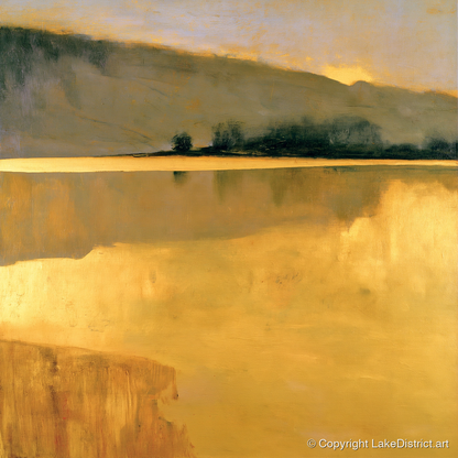 Calm Lake in Golden Light - lake district lake art print and canvas by Vincent Delaney A.I