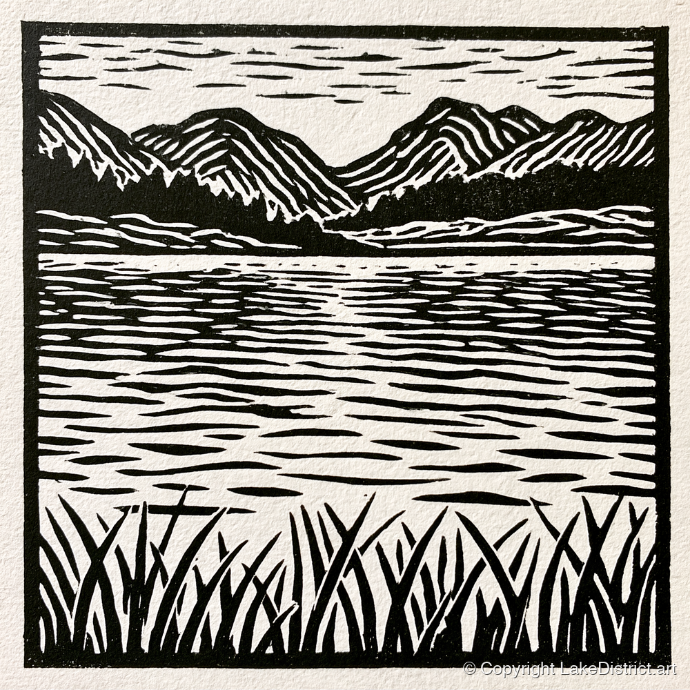 Calm Lake Reflections in Monochrome - lake district lake art print and canvas by Isaac Denton A.I