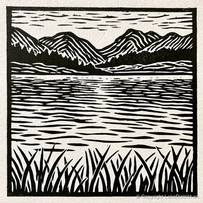 Calm Lake Reflections in Monochrome - lake district lake art print and canvas by Isaac Denton A.I