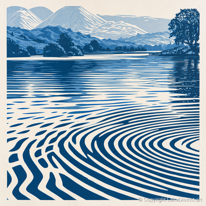 Calm Lake Ripples in Cobalt - lake district lake art print and canvas by Hugh Lancaster A.I