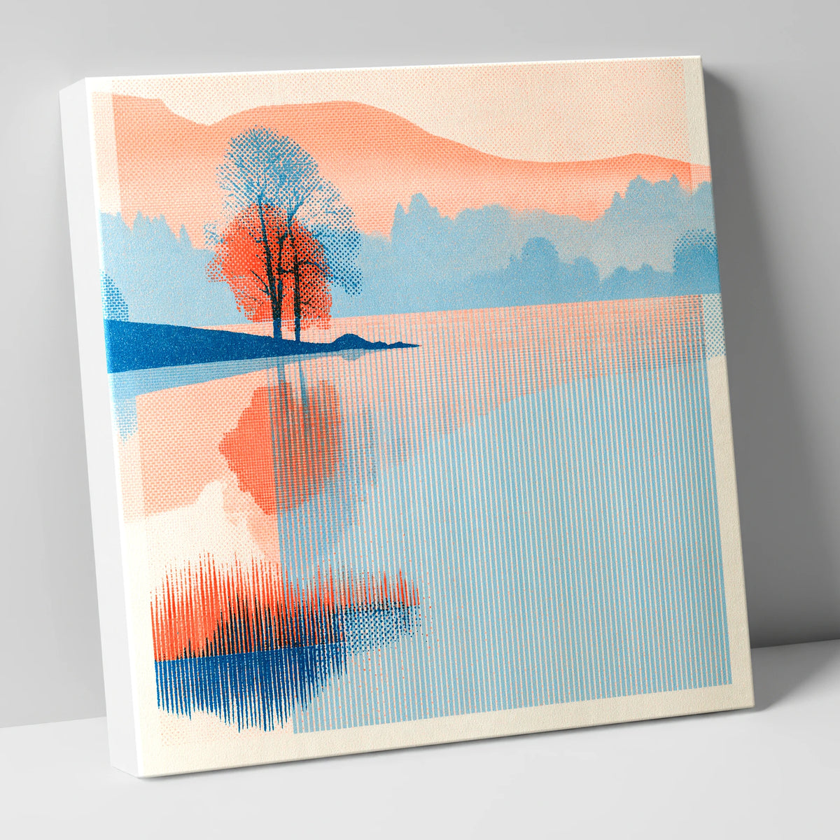 Modern Coral Lake Dawn lake district lake canvas wall art