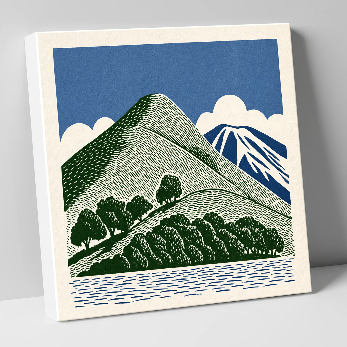 Catbells in Green and Navy lake district fell canvas wall art