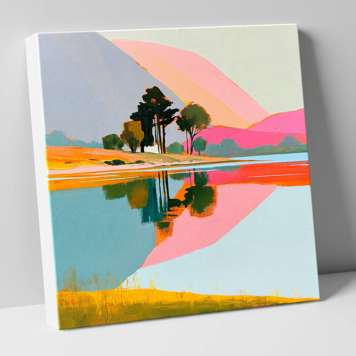 Pink Fells and Lake Reflections lake district lake canvas wall art