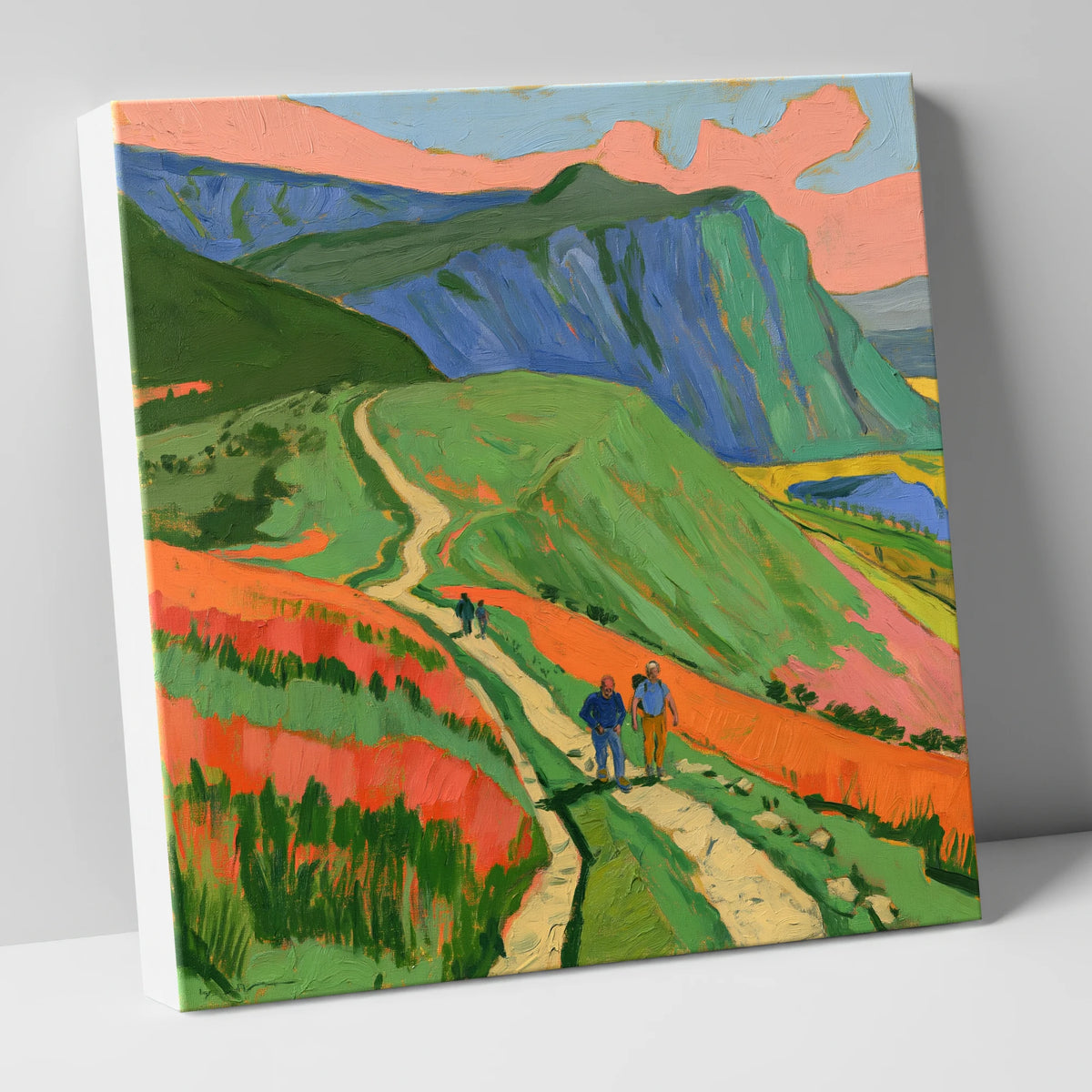 Vivid Mountain Path Walkers lake district walking canvas wall art