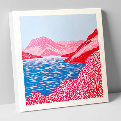 Vibrant Red Crummock Water lake district lake canvas wall art