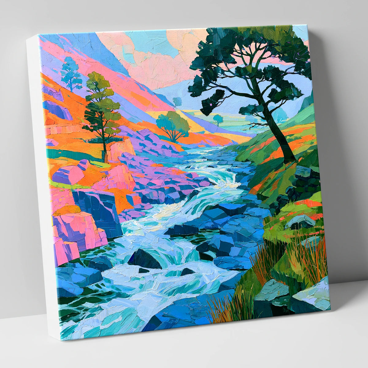Colourful Rushing Fellside Beck lake district waterfall canvas wall art
