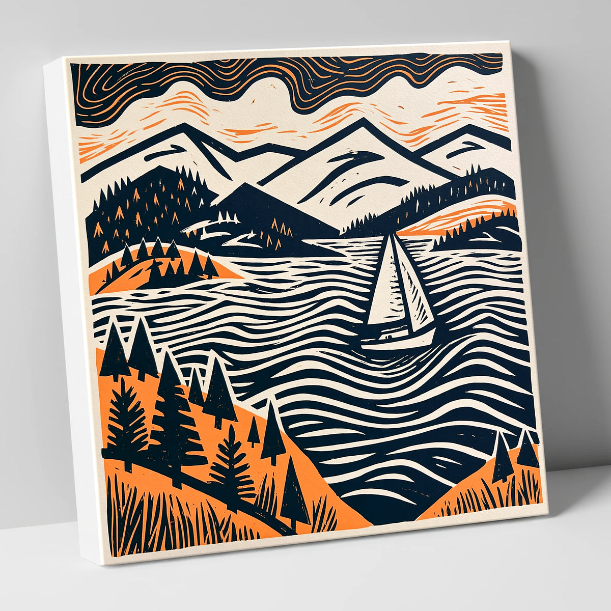 Windermere Sailboat in Terracotta and Navy lake district lake canvas wall art