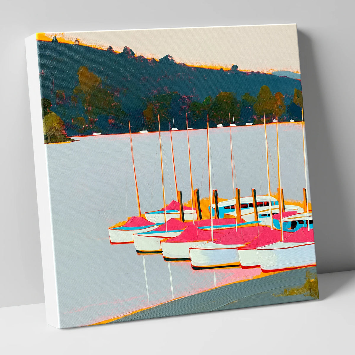 Vibrant Pink Boats on Windermere lake district lake canvas wall art