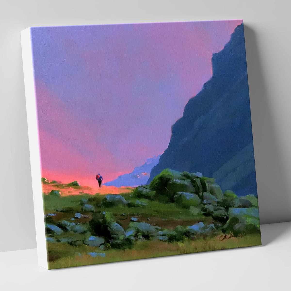 Fell Walker Beneath Vivid Skies lake district walking canvas wall art