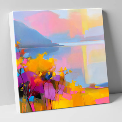 Vibrant Gorse Above the Lake lake district wildflower canvas wall art