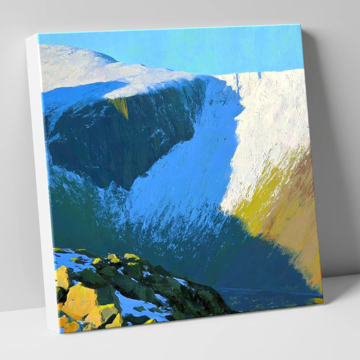 Sunlit Snow on Lingmell Crags lake district fell canvas wall art