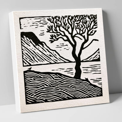 Monochrome Wasdale Fells and Tree lake district valley canvas wall art