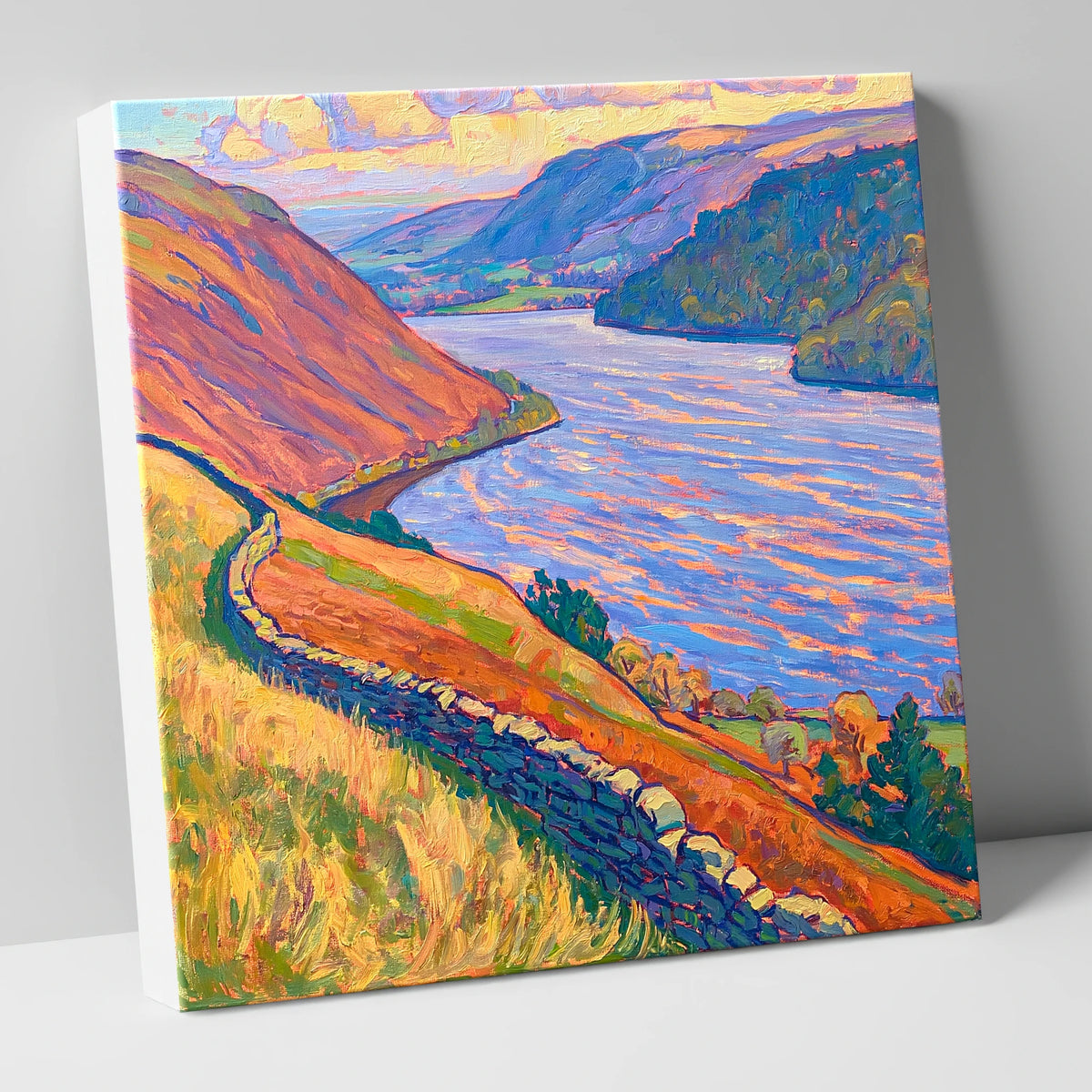 Vivid Ullswater Above Pooley Bridge lake district village canvas wall art