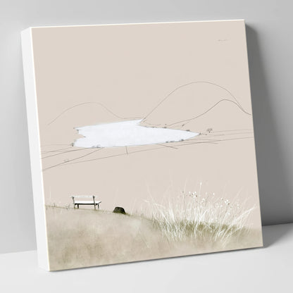Loweswater Bench in Neutral Tones lake district lake canvas wall art