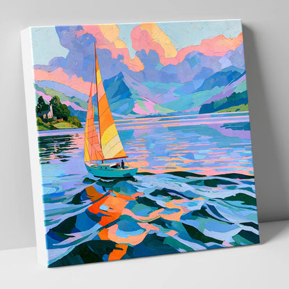 Vibrant Sailboat on Breezy Lake lake district walking canvas wall art