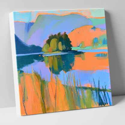 Vibrant Grasmere and Wooded Island lake district lake canvas wall art