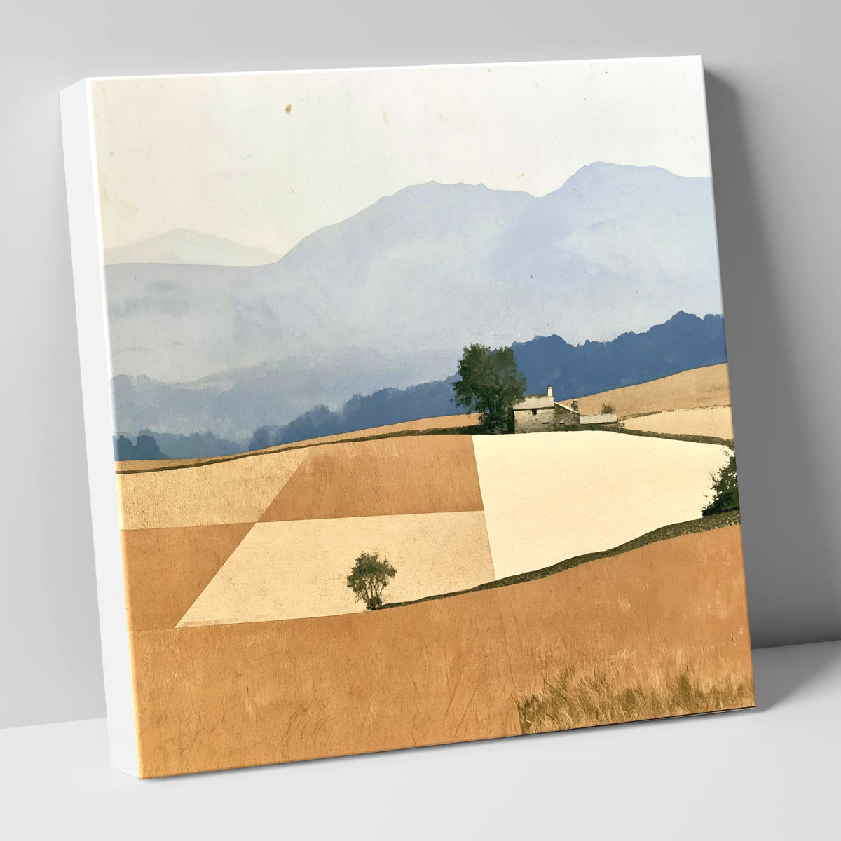 Stone Cottage in Harvest Gold Fells lake district valley canvas wall art