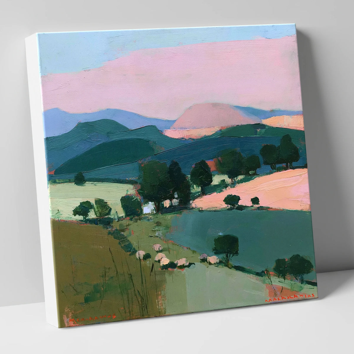 Pink Evening Light on Lakeland Fells lake district sky canvas wall art