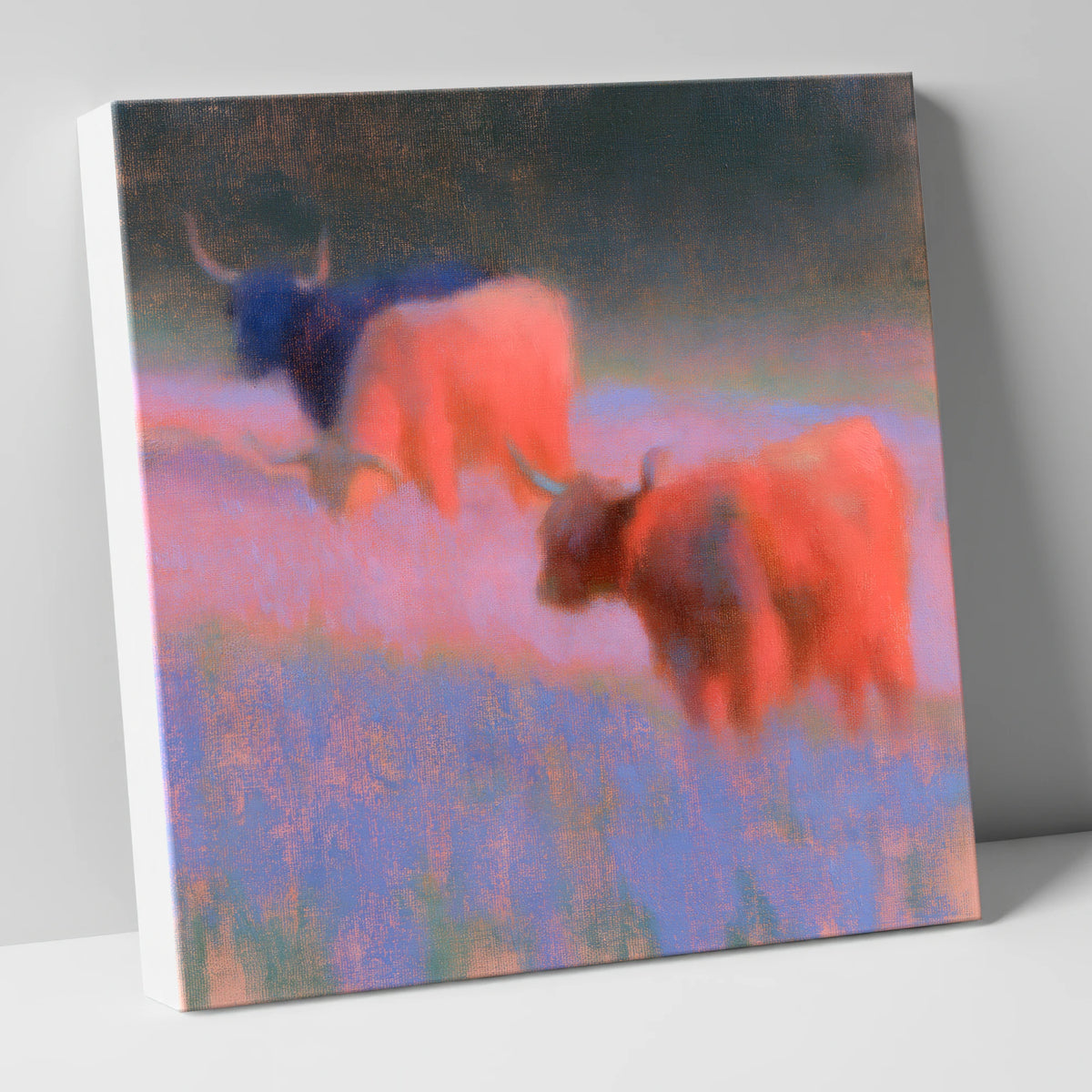 Luminous Highland Cattle Grazing lake district wildlife canvas wall art