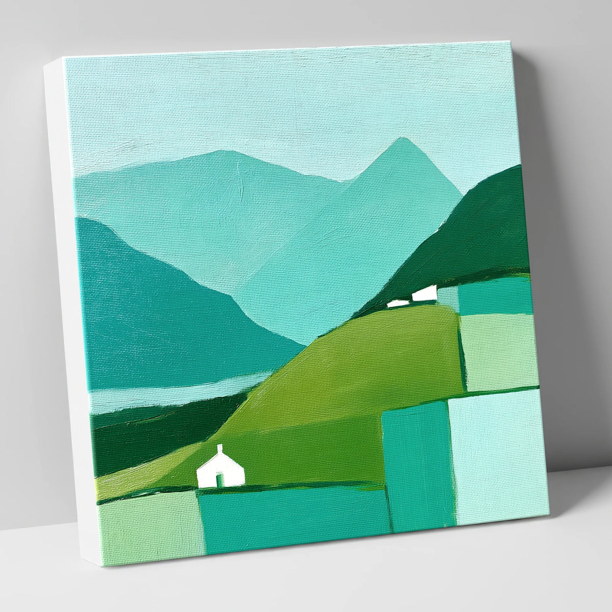 Abstract Keswick Fells in Green lake district village canvas wall art