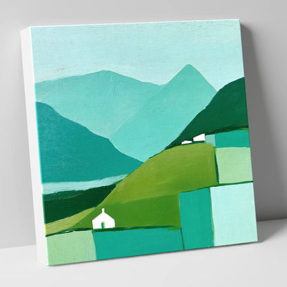 Abstract Keswick Fells in Green lake district village canvas wall art