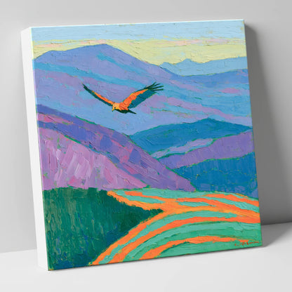 Soaring Buzzard Over Vibrant Fells lake district wildlife canvas wall art