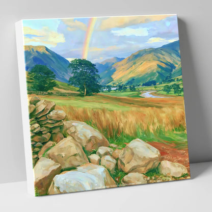 Rainbow Over a Sunlit Valley lake district sky canvas wall art