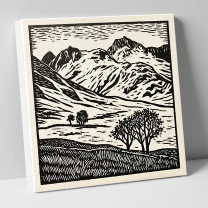 Monochrome Great Langdale Fells lake district valley canvas wall art