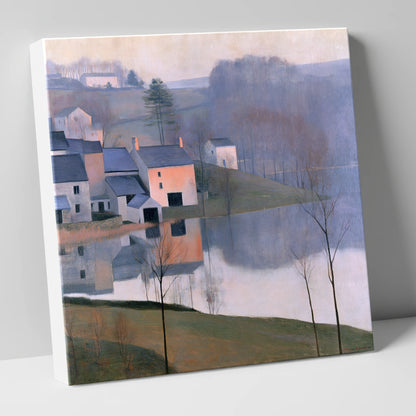 Pastel Lakeside Village Reflections lake district village canvas wall art