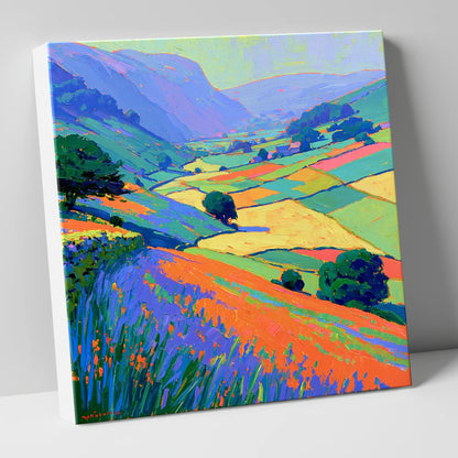 Colourful Patchwork Dale Fields lake district valley canvas wall art