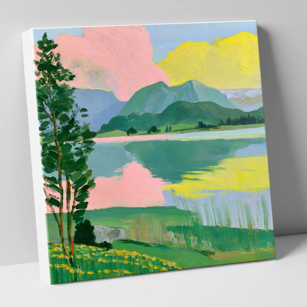Vibrant Lake With Pink Clouds lake district lake canvas wall art