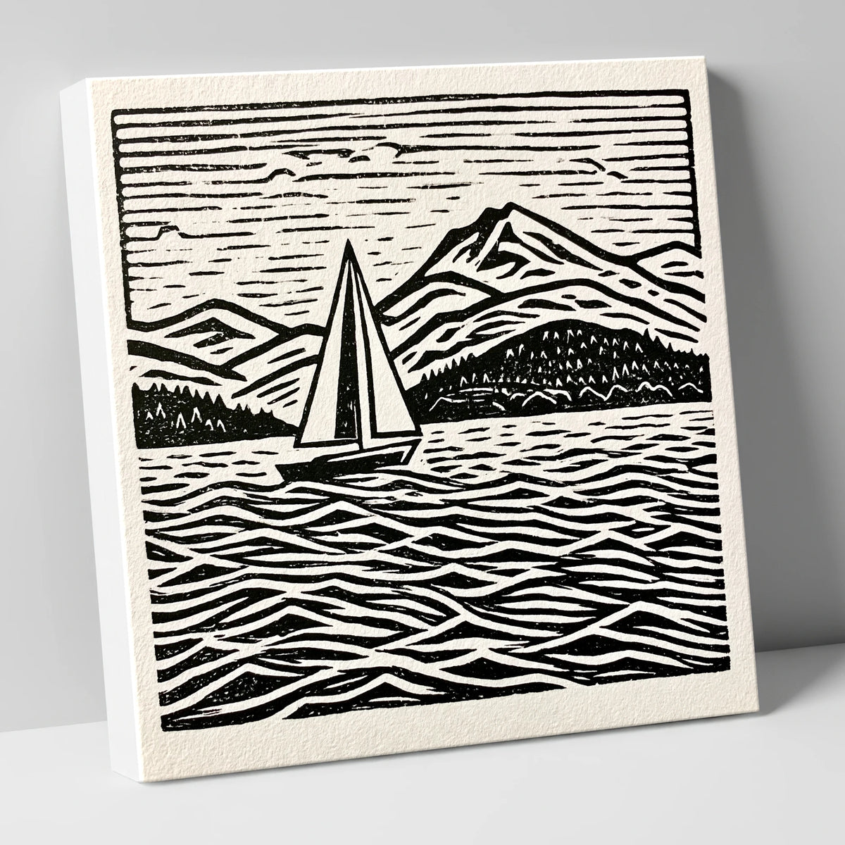 Monochrome Windermere Sailboat and Fells lake district lake canvas wall art