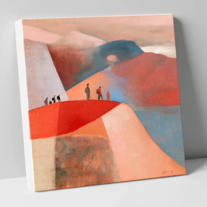 Hikers on a Terracotta Ridge lake district fell canvas wall art