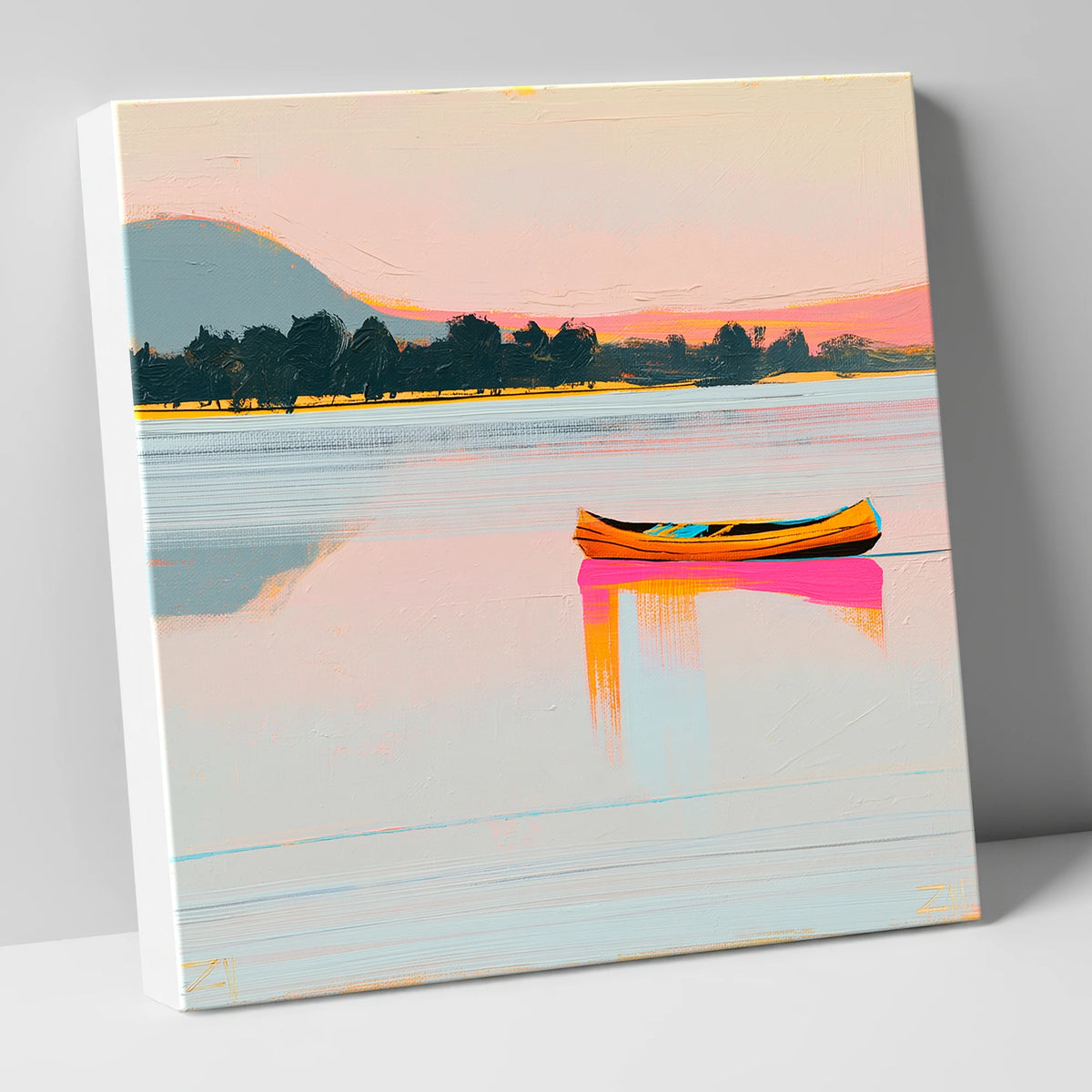 Bright Wooden Canoe on Windermere lake district lake canvas wall art