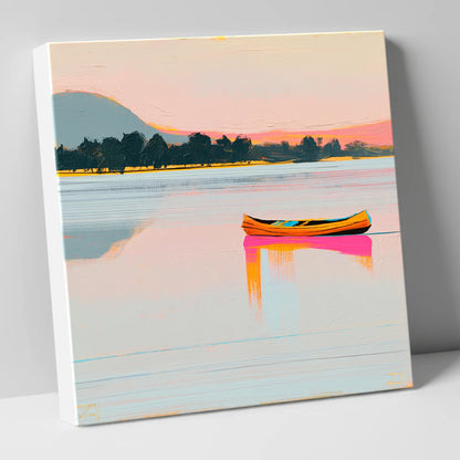 Bright Wooden Canoe on Windermere lake district lake canvas wall art